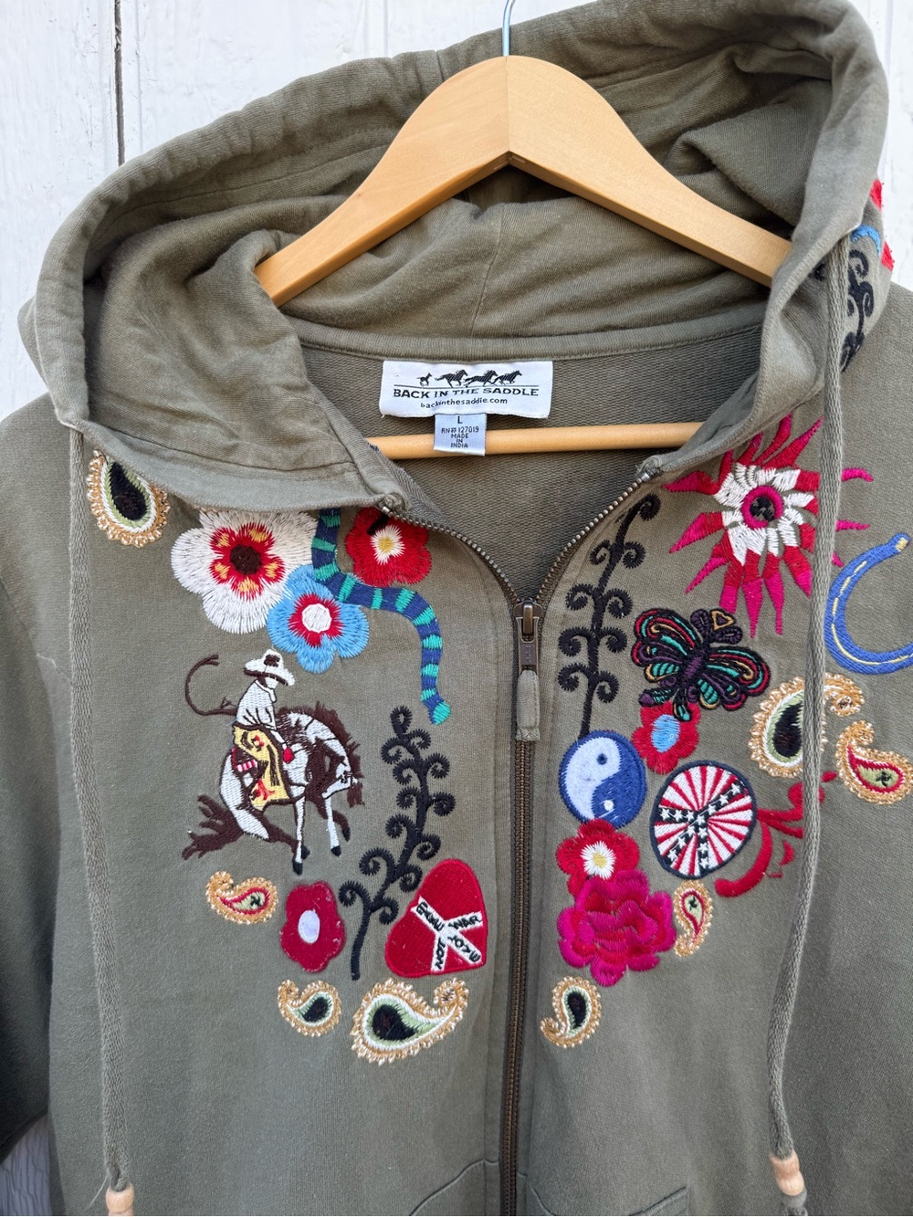 Y2K Embroidered Western Boho Zip-Up Hoodie Jacket - Picture 2 of 4